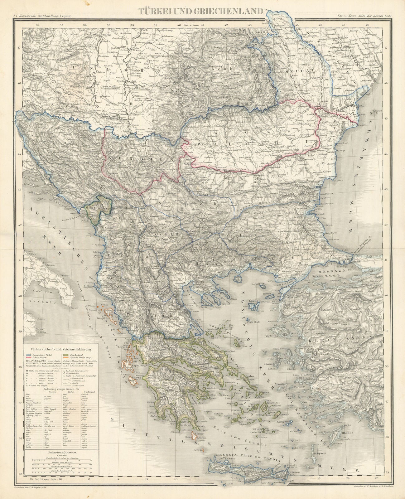 Türkei & Greichenland. Greece & Balkans. British Ionian. Stein/Ziegler 1858 map